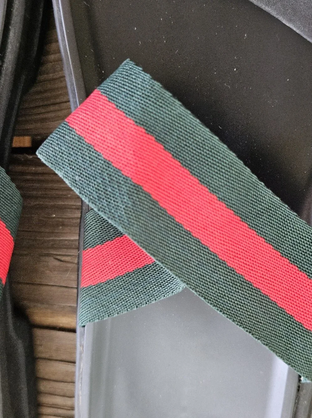 Luxury Men's Black Slide Sandals with Red & Green Striped Webbing Size 11